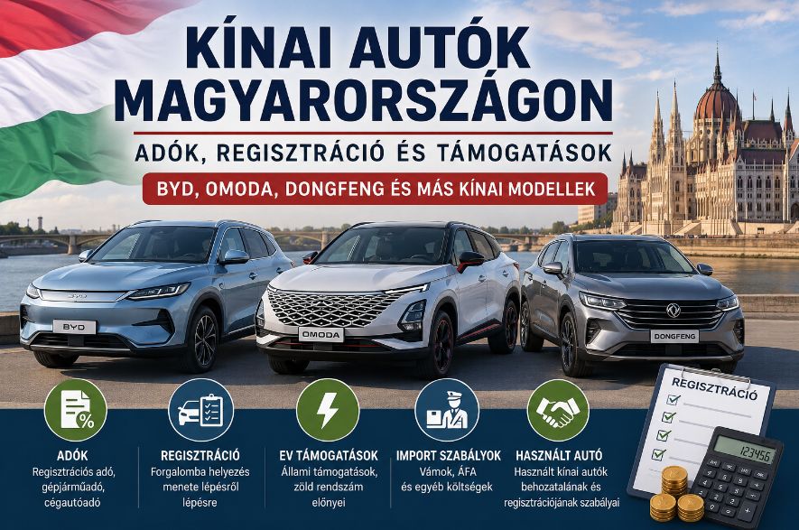 Kínai autók Magyarországon – BYD, Omoda és Dongfeng modellek adózása, regisztrációja, EV támogatások és importszabályok Budapesten