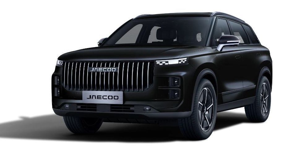 Jaecoo 7 fekete plug-in hibrid SUV elölnézetben – prémium hatású kínai városi terepjáró