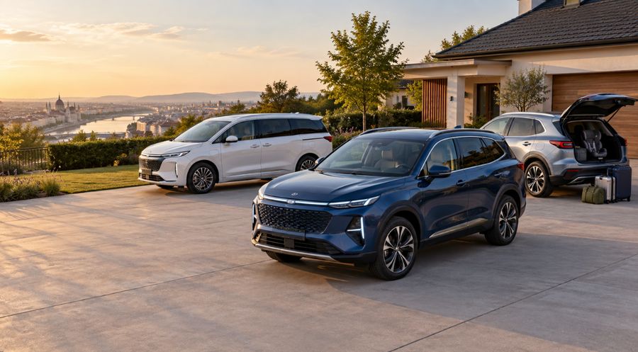 Kínai családi SUV-ok és hétüléses egyterű Budapest közelében, elektromos és hibrid autók családoknak